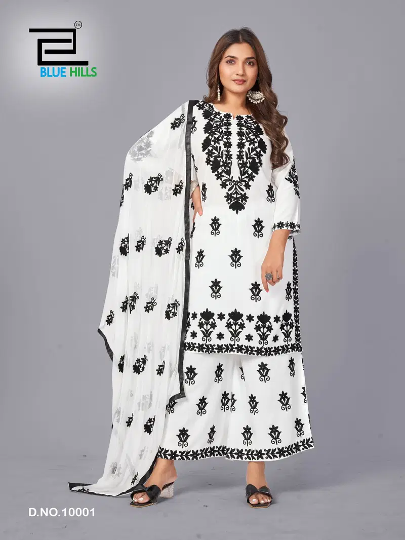 Black And White Vol 10 By Blue Hills Rayon Kurti With Bottom Online Wholesale